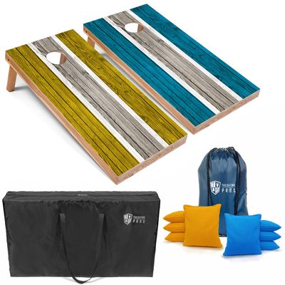Tailgating Pros Lightweight Striped Cornhole Board Set- Includes 4'x2' Regulation Boards, Bean Bags, and Carrying Cases