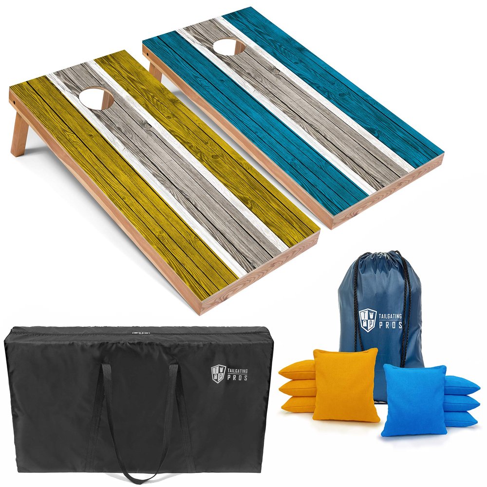 Tailgating Pros Lightweight Striped Cornhole Board Set- Includes 4'x2' Regulation Boards, Bean Bags, and Carrying Cases