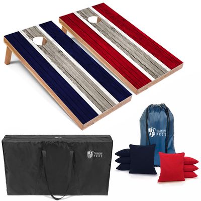 Tailgating Pros Lightweight Striped Cornhole Board Set- Includes 4'x2' Regulation Boards, Bean Bags, and Carrying Cases