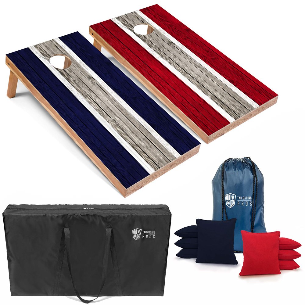 Tailgating Pros Lightweight Striped Cornhole Board Set- Includes 4'x2' Regulation Boards, Bean Bags, and Carrying Cases