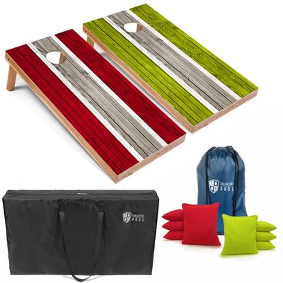 Tailgating Pros Lightweight Striped Cornhole Board Set- Includes 4'x2' Regulation Boards, Bean Bags, and Carrying Cases