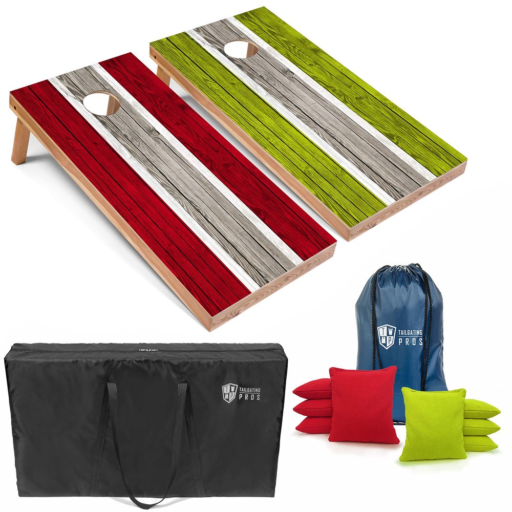 Tailgating Pros Lightweight Striped Cornhole Board Set- Includes 4'x2' Regulation Boards, Bean Bags, and Carrying Cases