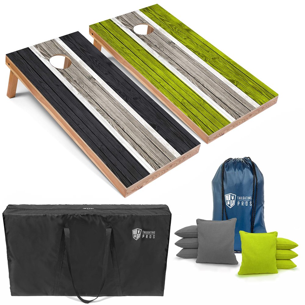 Tailgating Pros Lightweight Striped Cornhole Board Set- Includes 4'x2' Regulation Boards, Bean Bags, and Carrying Cases
