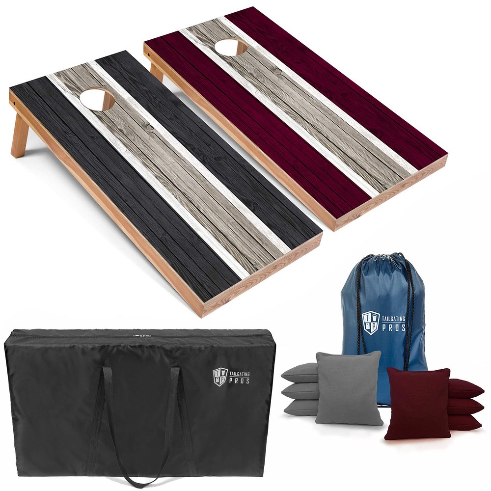 Tailgating Pros Lightweight Striped Cornhole Board Set- Includes 4'x2' Regulation Boards, Bean Bags, and Carrying Cases