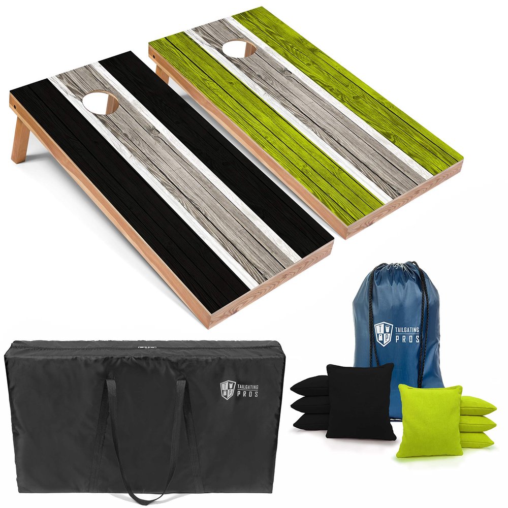 Tailgating Pros Lightweight Striped Cornhole Board Set- Includes 4'x2' Regulation Boards, Bean Bags, and Carrying Cases