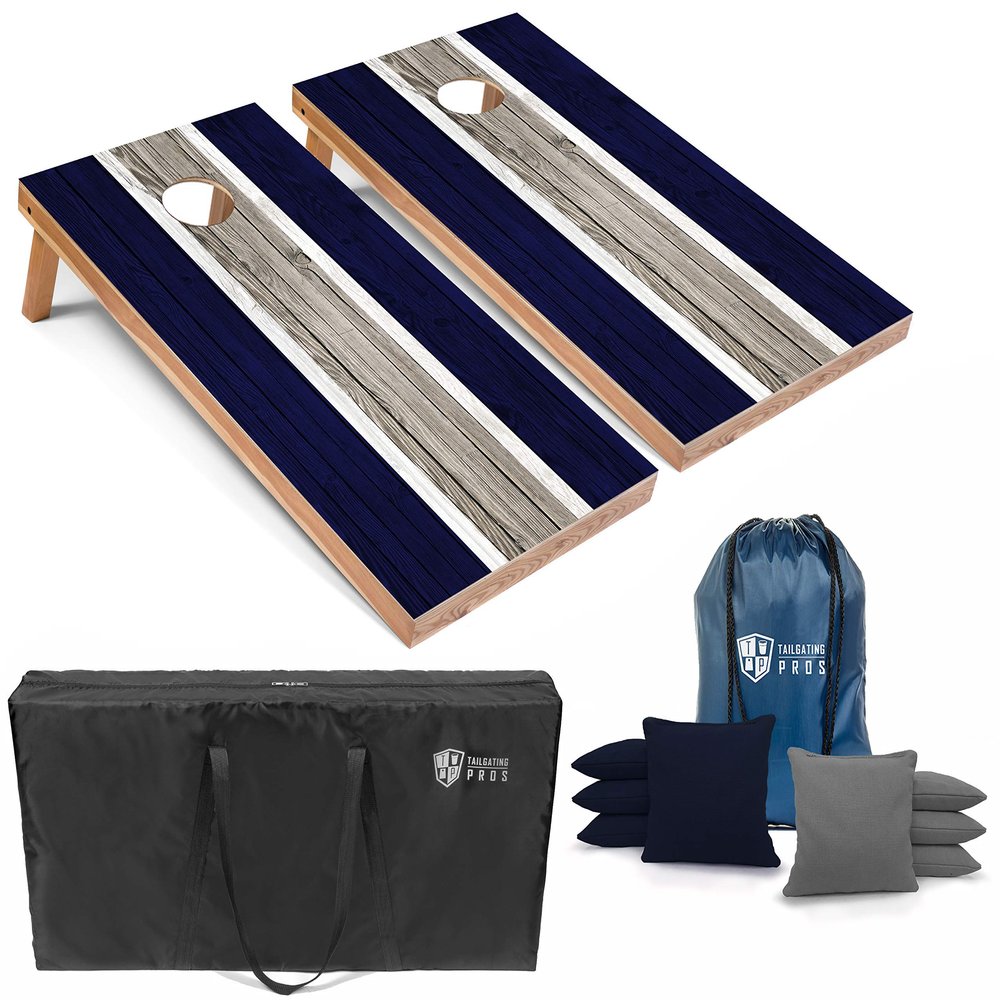 Tailgating Pros Lightweight Striped Cornhole Board Set- Includes 4'x2' Regulation Boards, Bean Bags, and Carrying Cases