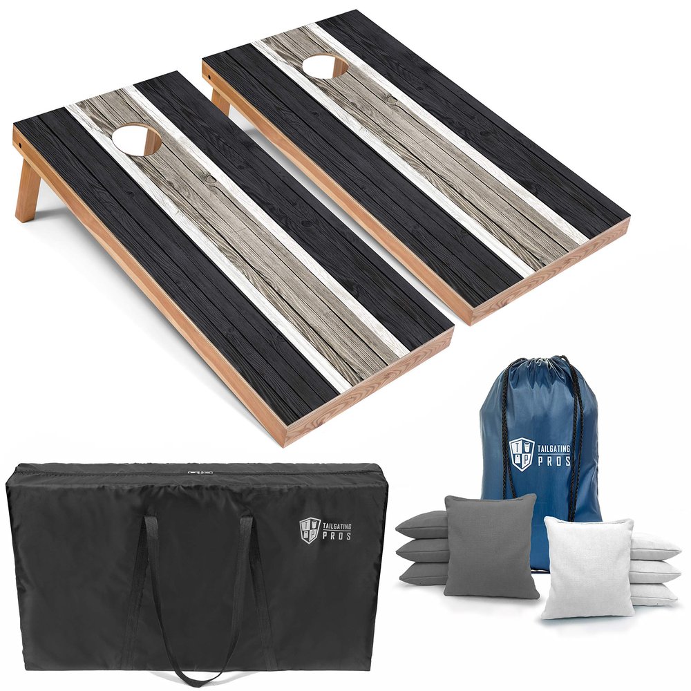 Tailgating Pros Lightweight Striped Cornhole Board Set- Includes 4'x2' Regulation Boards, Bean Bags, and Carrying Cases