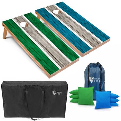 Tailgating Pros Lightweight Striped Cornhole Board Set- Includes 4'x2' Regulation Boards, Bean Bags, and Carrying Cases