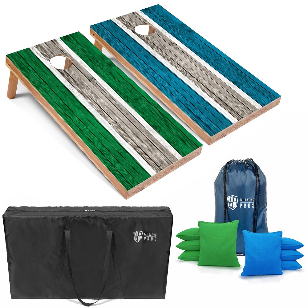 Tailgating Pros Lightweight Striped Cornhole Board Set- Includes 4'x2' Regulation Boards, Bean Bags, and Carrying Cases