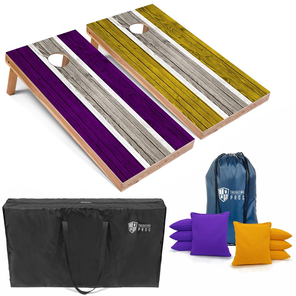 Tailgating Pros Lightweight Striped Cornhole Board Set- Includes 4'x2' Regulation Boards, Bean Bags, and Carrying Cases