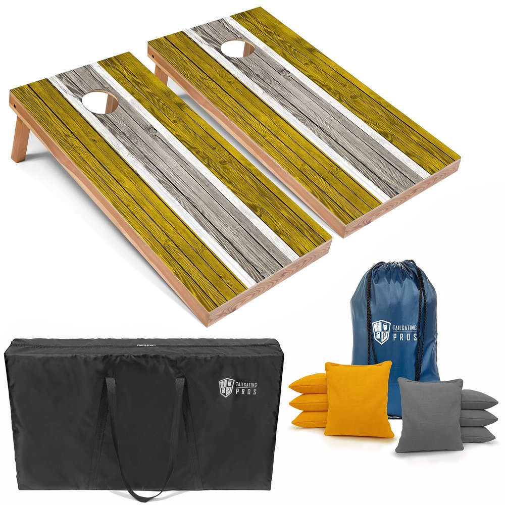 Tailgating Pros Lightweight Striped Cornhole Board Set- Includes 4'x2' Regulation Boards, Bean Bags, and Carrying Cases