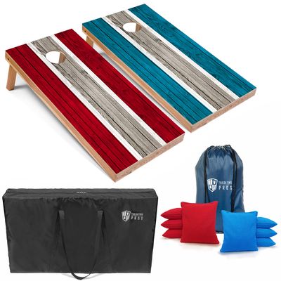 Tailgating Pros Lightweight Striped Cornhole Board Set- Includes 4'x2' Regulation Boards, Bean Bags, and Carrying Cases