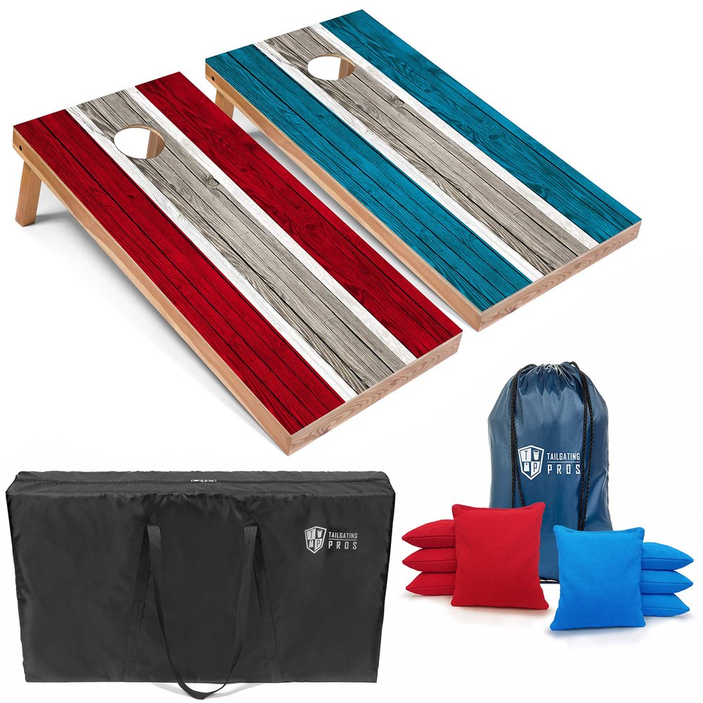 Tailgating Pros Lightweight Striped Cornhole Board Set- Includes 4'x2' Regulation Boards, Bean Bags, and Carrying Cases