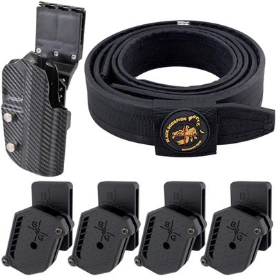 Black Scorpion Gear Competition Rig fits 1911 5'' w/o Rail | 1 Pro HD Belt, 1x Pro Comp Holster (CF), 4X Single Stack Mag Pouches IPSC USPSA Approved (Large (34''-36''))