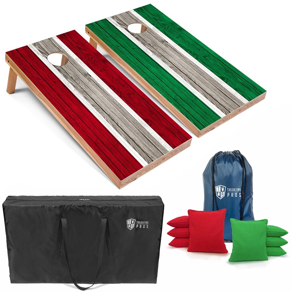 Tailgating Pros Lightweight Striped Cornhole Board Set- Includes 4'x2' Regulation Boards, Bean Bags, and Carrying Cases
