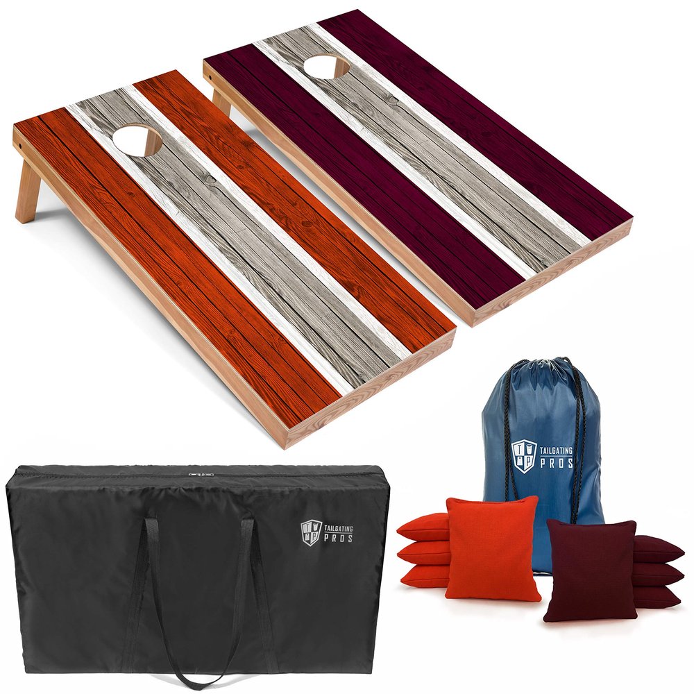 Tailgating Pros Lightweight Striped Cornhole Board Set- Includes 4'x2' Regulation Boards, Bean Bags, and Carrying Cases