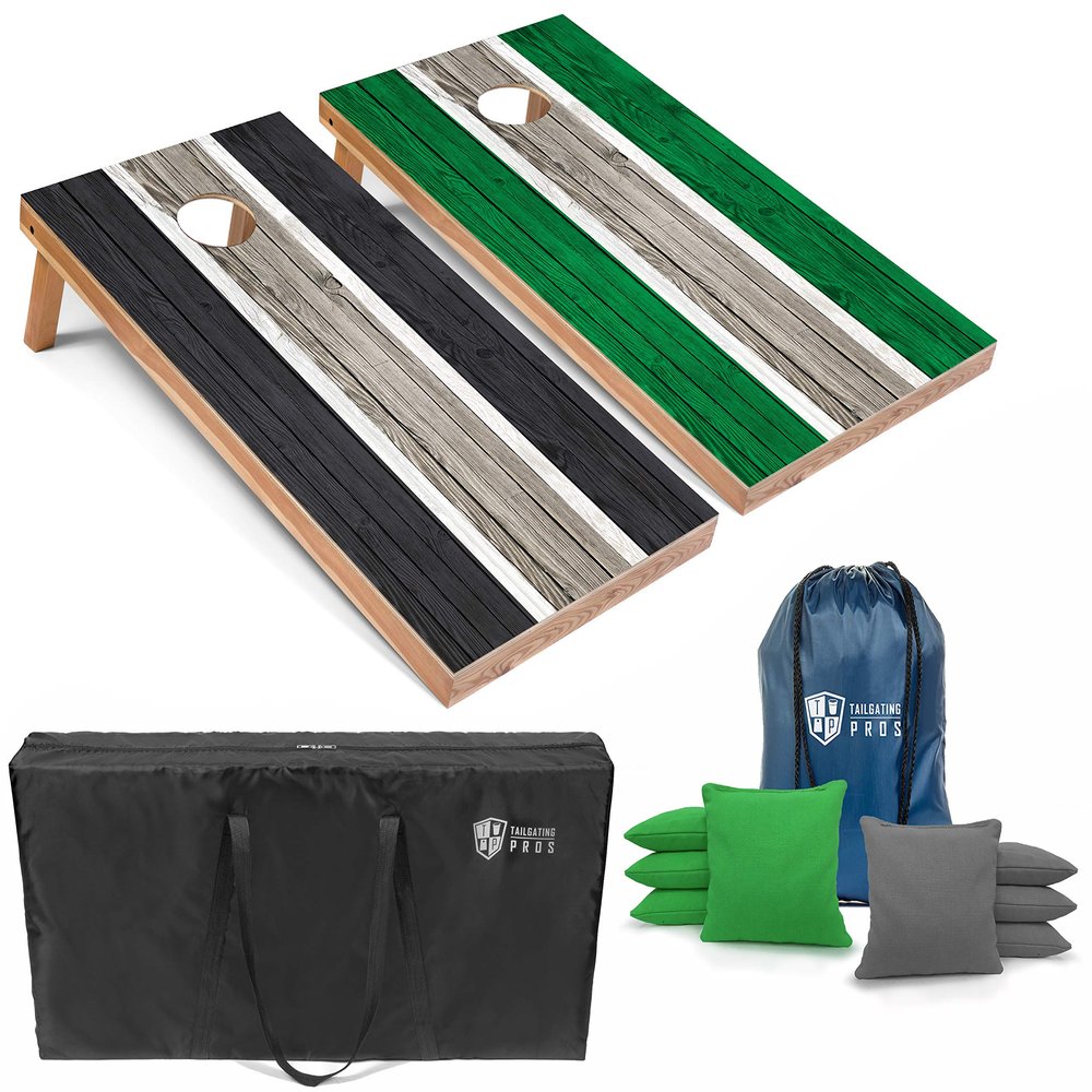Tailgating Pros Lightweight Striped Cornhole Board Set- Includes 4'x2' Regulation Boards, Bean Bags, and Carrying Cases