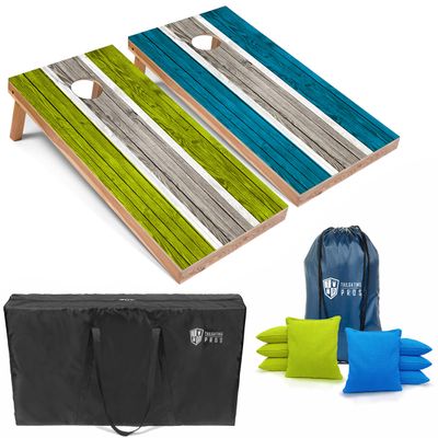 Tailgating Pros Lightweight Striped Cornhole Board Set- Includes 4'x2' Regulation Boards, Bean Bags, and Carrying Cases