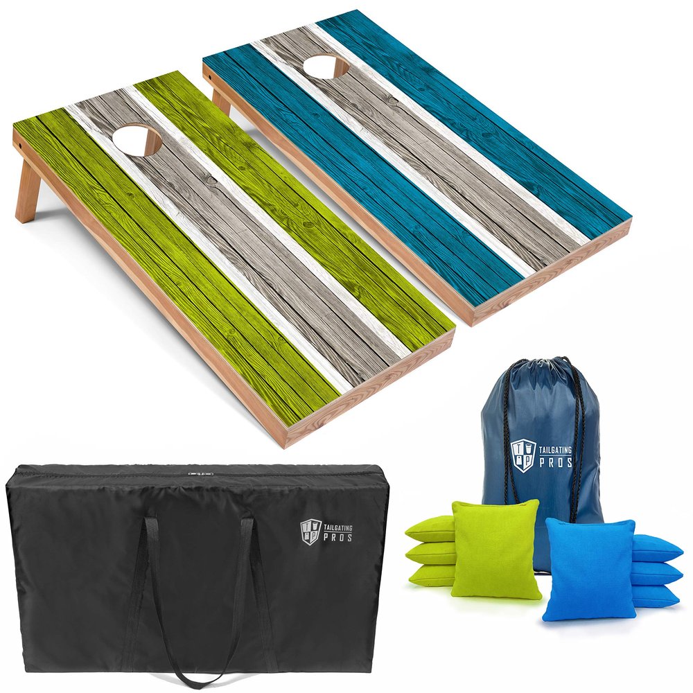 Tailgating Pros Lightweight Striped Cornhole Board Set- Includes 4'x2' Regulation Boards, Bean Bags, and Carrying Cases