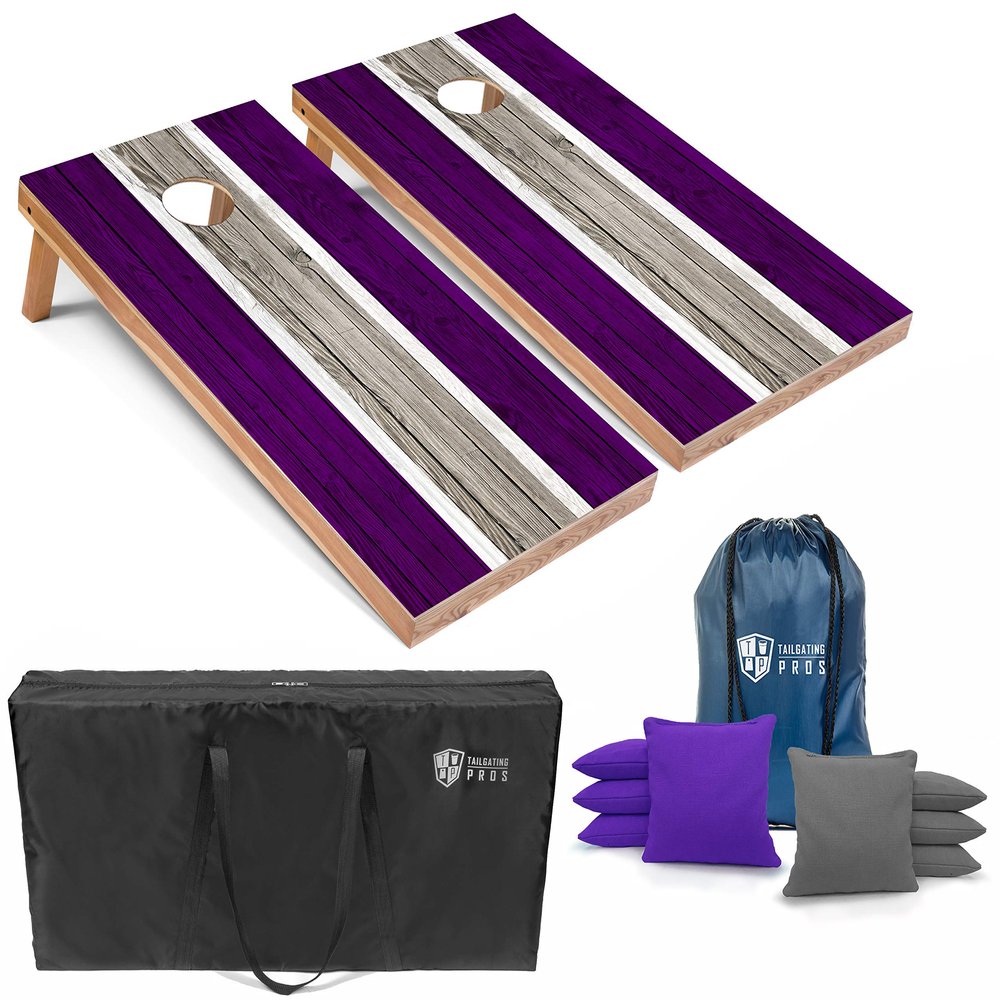 Tailgating Pros Lightweight Striped Cornhole Board Set- Includes 4'x2' Regulation Boards, Bean Bags, and Carrying Cases