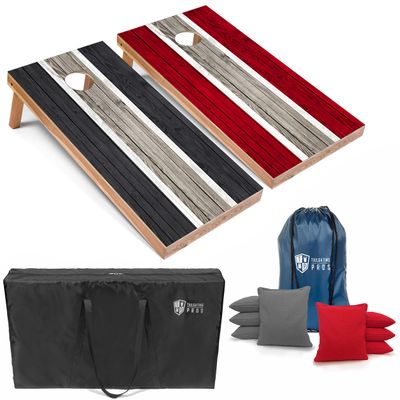 Tailgating Pros Lightweight Striped Cornhole Board Set- Includes 4'x2' Regulation Boards, Bean Bags, and Carrying Cases