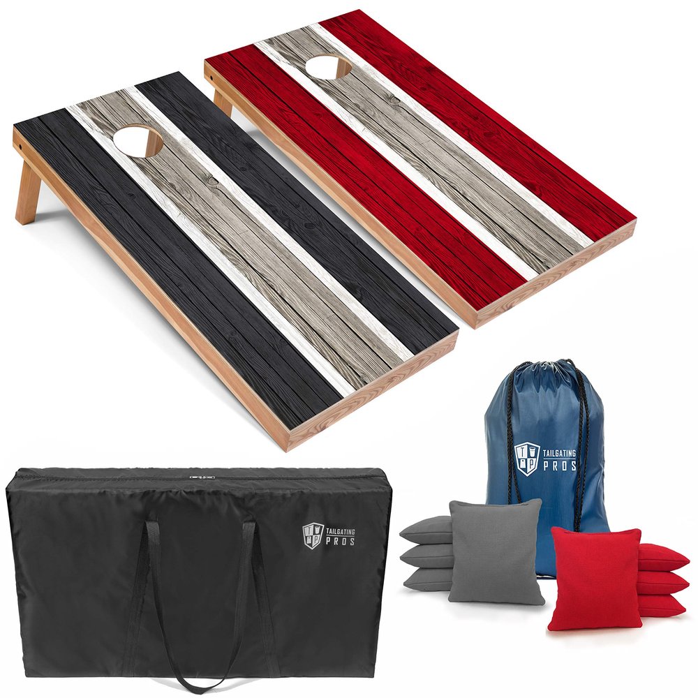 Tailgating Pros Lightweight Striped Cornhole Board Set- Includes 4'x2' Regulation Boards, Bean Bags, and Carrying Cases
