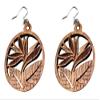40mm Natural Wood Carved Circular Round Circle W/Birds Of Paradise Hawaii Tropical Flower Dangle Dangling Hypoallergenic Surgical Steel Hook Earrings view 1