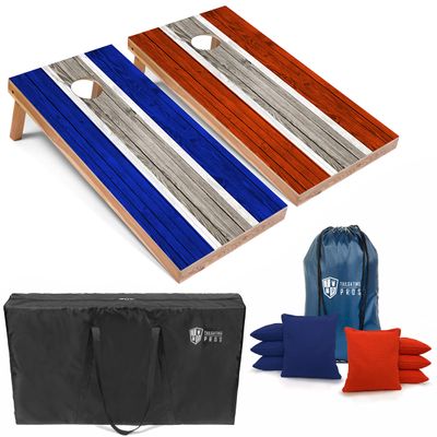 Tailgating Pros Lightweight Striped Cornhole Board Set- Includes 4'x2' Regulation Boards, Bean Bags, and Carrying Cases
