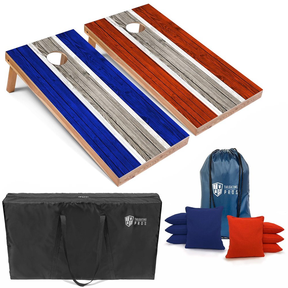 Tailgating Pros Lightweight Striped Cornhole Board Set- Includes 4'x2' Regulation Boards, Bean Bags, and Carrying Cases