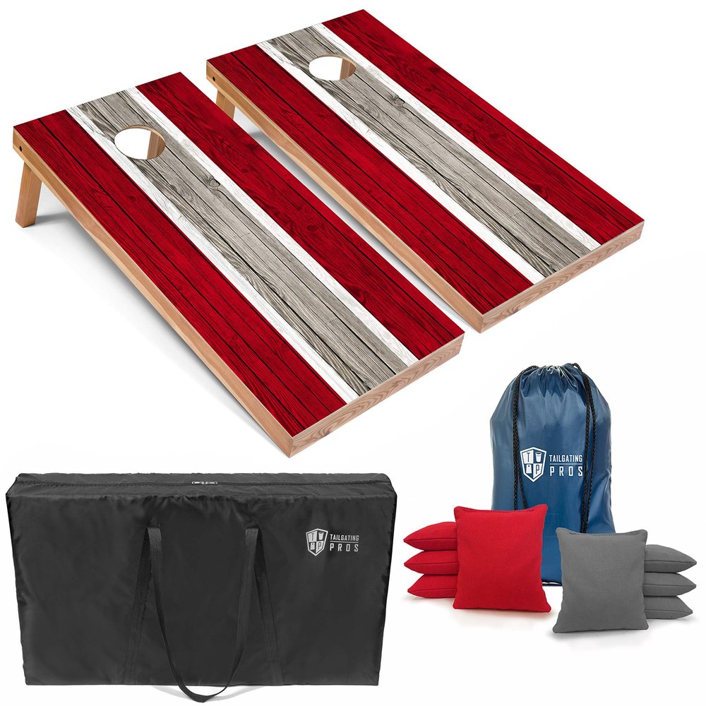 Tailgating Pros Lightweight Striped Cornhole Board Set- Includes 4'x2' Regulation Boards, Bean Bags, and Carrying Cases