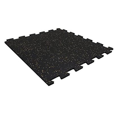 Playsafer Genaflex Lock Heavy Duty Interlocking Rubber Gym Tiles, Super Durable Laminated Protective Exercise Home Gym Flooring Mats - 8mm Thick X 20" X 20" (10 - Edge Tiles, Black/Tan)
