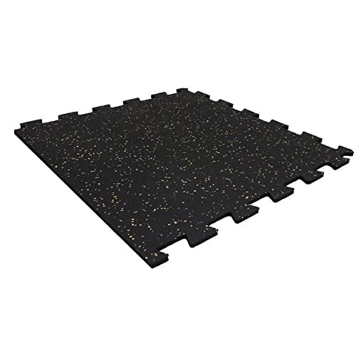 Playsafer Genaflex Lock Heavy Duty Interlocking Rubber Gym Tiles, Super Durable Laminated Protective Exercise Home Gym Flooring Mats - 8mm Thick X 20" X 20" (10 - Edge Tiles, Black/Tan)