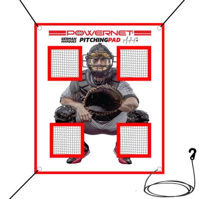 PowerNet Pitching Pad, 4 Pocket Baseball & Softball Training Equipment, Pitch Trainer for Hanging in Cages or Practice Baseball Net, Realistic Catcher for Pitching