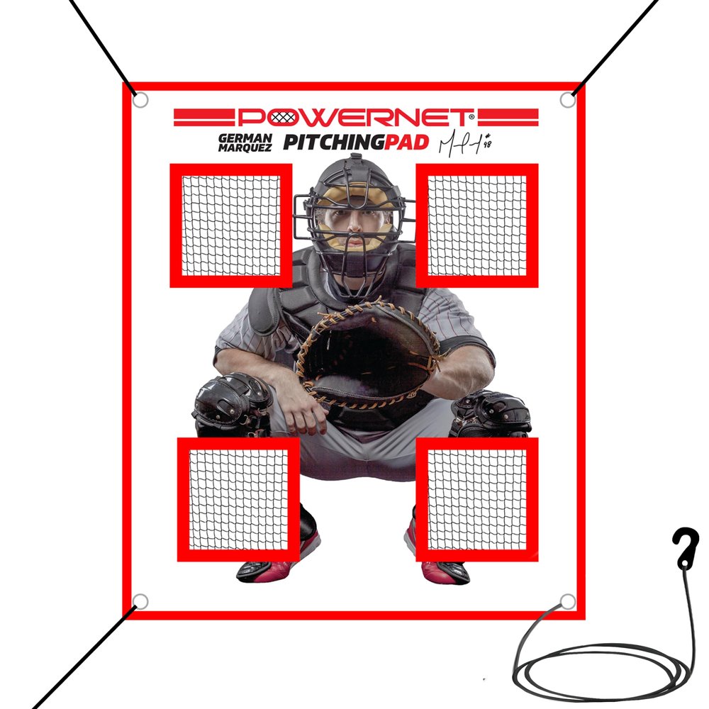 PowerNet Pitching Pad, 4 Pocket Baseball & Softball Training Equipment, Pitch Trainer for Hanging in Cages or Practice Baseball Net, Realistic Catcher for Pitching
