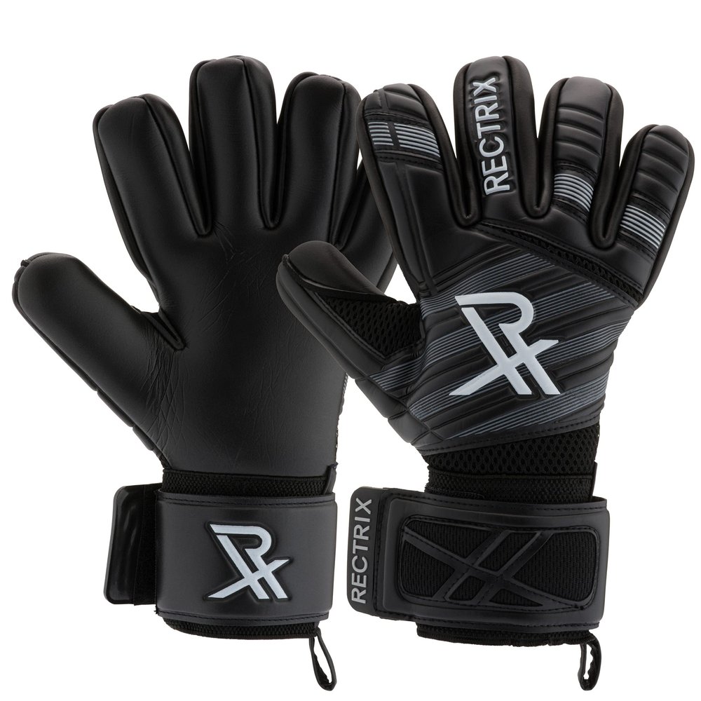 Rectrix 1.0 Goalkeeper Gloves (with Free Zip Case) - Negative Cut - Youth & Adult Sizes - Pro-Level Grip for Football Soccer Goalkeeping (11, Black)