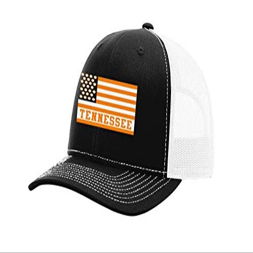 Heritage Pride Tennessee Football Team Colors American Flag Embroidered Football Team Flag Mesh Back Trucker Hat, Black/White