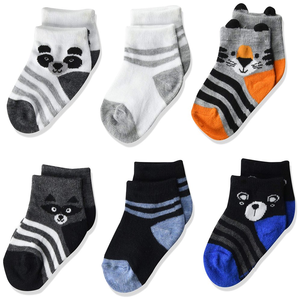 Cherokee baby boys Cherokee 6 Pack Shorty Casual Sock, Animal Stripe Multi, 2-4T US