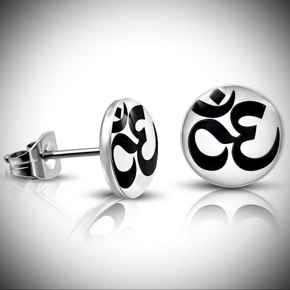 Stainless Steel Ohm Om Aum Symbol Earrings For Women Statement Chunky Crystal Fashion Jewelry Stud Post
