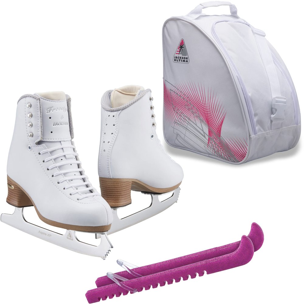 Jackson Ultima Figure Ice Skates Freestyle FS2191 / Medium to Wide/Kids 1.5 Bundle with Bag and Guardog Skate Guards