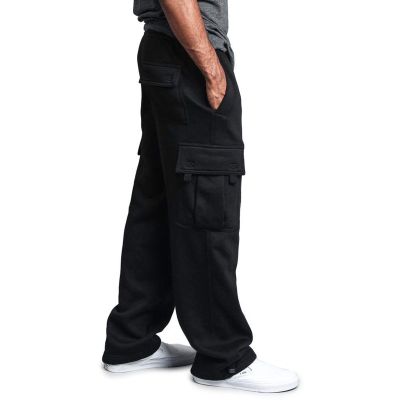 Mens Heavyweight Fleece Cargo Sweatpants Fashion Sport Baggy Pants Jogger with Pockets Black