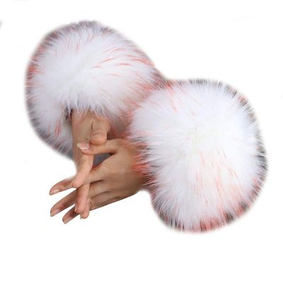 vannawong Women Faux Fur Sleeve Cuffs Cold Weather Arm Warmer Winter Wrist Band Fluffy Soft Elastic Soft Coat Costume Accessory White Orange