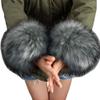 vannawong Women Faux Fur Sleeve Cuffs Cold Weather Arm Warmer Winter Wrist Band Fluffy Soft Elastic Soft Coat Costume Accessory Deep Grey view 1