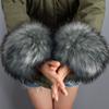vannawong Women Faux Fur Sleeve Cuffs Cold Weather Arm Warmer Winter Wrist Band Fluffy Soft Elastic Soft Coat Costume Accessory Deep Grey view 2