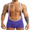 Oyolan Mens Soft Racer Back Bulge Pouch Wrestling Jockstrap Singlet Bodysuit One Piece Supender Jumpsuit Purple Large view 2