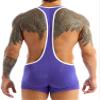 Oyolan Mens Soft Racer Back Bulge Pouch Wrestling Jockstrap Singlet Bodysuit One Piece Supender Jumpsuit Purple Large view 3