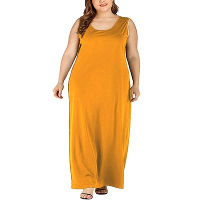 HEARTISIAN Women Plus Size Sleeveless Maxi Dress Sexy Scoop Collar Club Party Long Dresses(Yellow-5X)