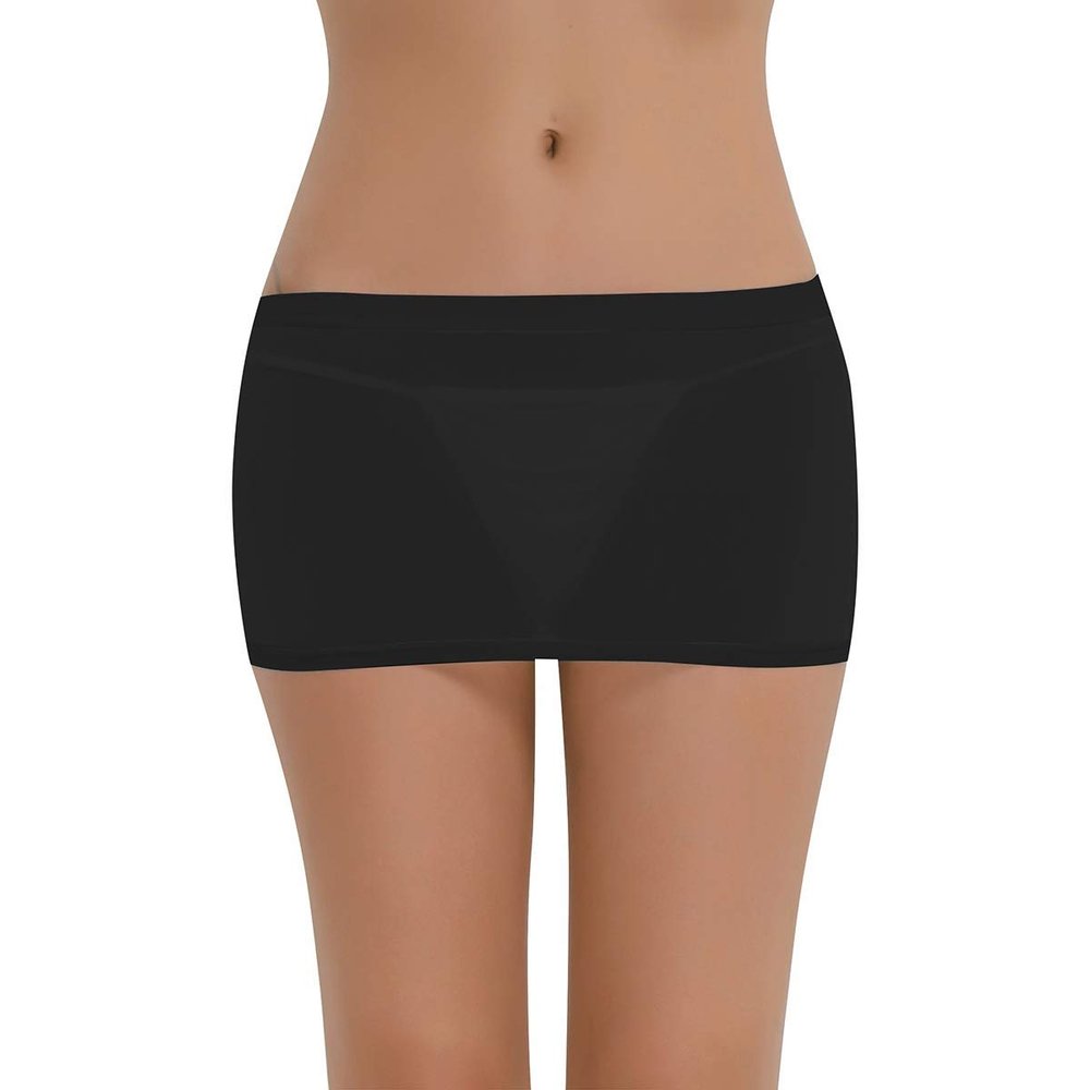 LiiYii Women Sheer Mesh Ultra Thin Mini Skirts Bodycon Slim Fit Short Dress Nighclub Black One Size