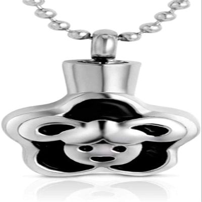 OIJH Perro Urnas Colgante Collar Animal Cremacin Hombre Mujer Collar Colgante Cenizas Adornos Flor Cremacin Barra de Plata/Colgante Negro Cadena con Cuentas Collar de Ceniza Jewelry-GE