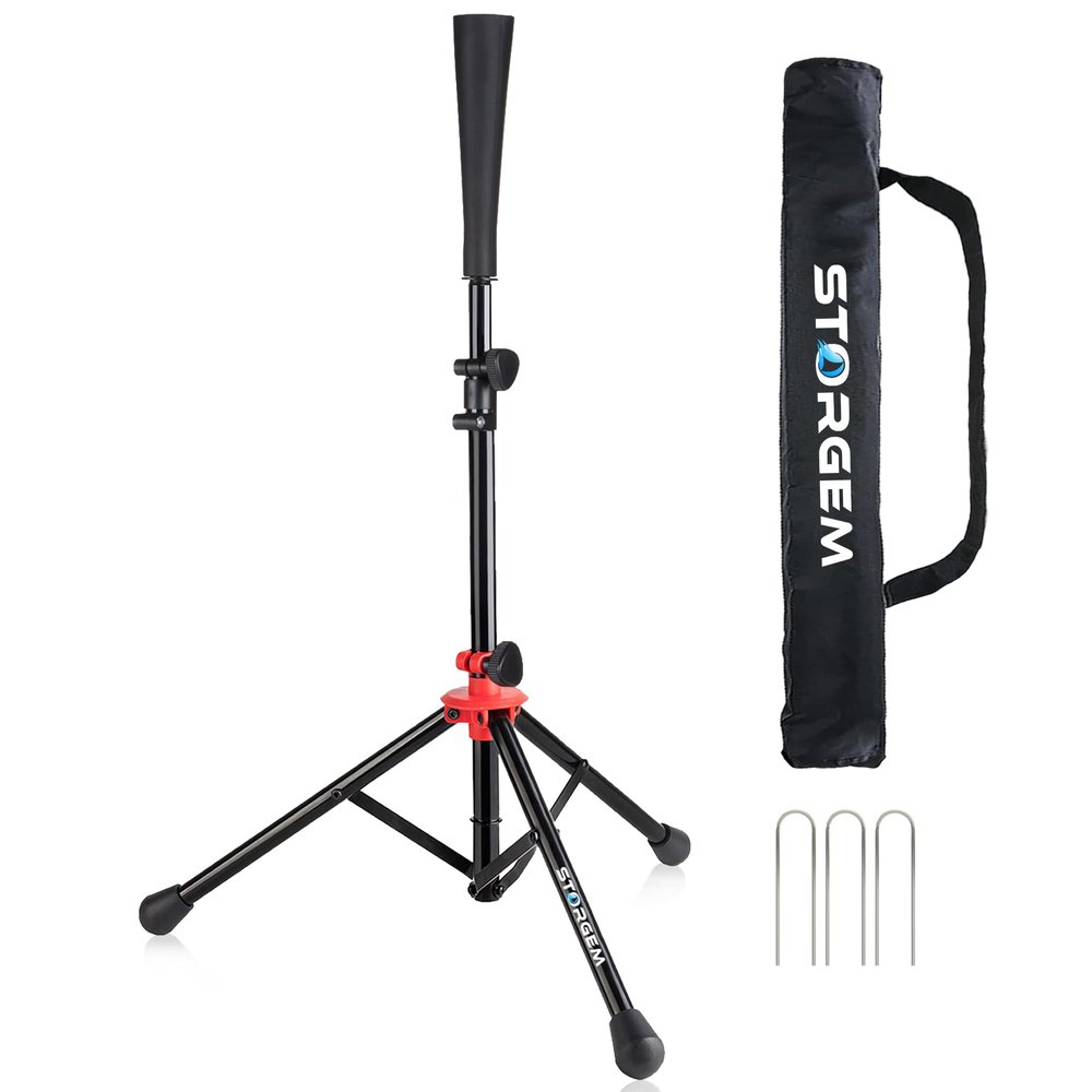 Storgem Batting Baseball tee Softball, Easy to Adjustable Height,Portable Tripod Stand Base Tee for Hitting Training Practice,with Carrying Bag (Black Red)