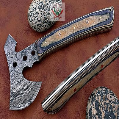 FB LEATHER CRAFTS Tactical Combat Custom Made Damascus Steel Hunting Axe/Throwing Hatchets Smart Axe FBA-0025 / Camping & Hiking/Compact Axe/heartwarming Gift (Cognac & Black Wood)